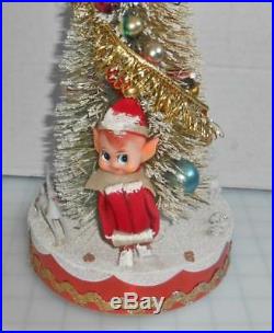 VTG Christmas Bottle Brush Tree Knee Hugger Elf Pixie Mercury Glass Ornaments