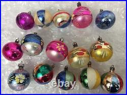 VTG Christmas Tree Glass Ornaments (39) Hand Painted Reflector Indents Poland