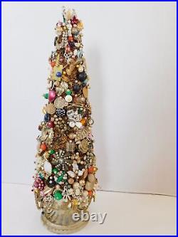 VTG Christmas Tree Made of Costume Jewelry Jeweled Hand Made Art