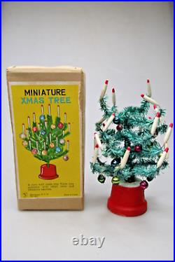 VTG Doll House 6 Bottle Brush Christmas Tree Mini Glass Ornaments Japan w Box