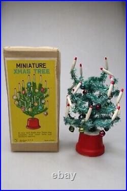 VTG Doll House 6 Bottle Brush Christmas Tree Mini Glass Ornaments Japan w Box