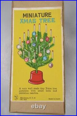 VTG Doll House 6 Bottle Brush Christmas Tree Mini Glass Ornaments Japan w Box