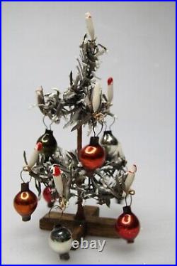 VTG Doll House Goose Feather Christmas Tree Mini Glass Ornaments Candles Germany