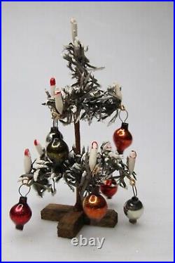 VTG Doll House Goose Feather Christmas Tree Mini Glass Ornaments Candles Germany