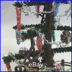 VTG Dollhouse Christmas Tree Miniature Feather Look Wood Fence Artisan Decorated