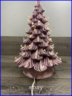 VTG Holland Mold 17 Large Purple Ceramic Lighted Christmas Tree with Base RARE