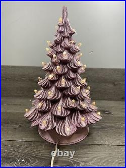 VTG Holland Mold 17 Large Purple Ceramic Lighted Christmas Tree with Base RARE