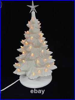 VTG Ivory Ceramic Christmas Tree With Gold Trim 18 Tall plays White Christmas