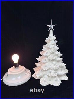 VTG Ivory Ceramic Christmas Tree With Gold Trim 18 Tall plays White Christmas