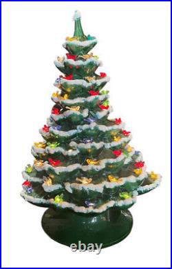 VTG Light Up Musical Ceramic Christmas Tree Snow Flocked 19 Lighted Dove Birds