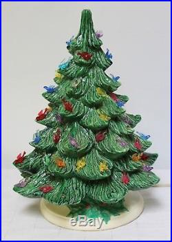 VTG Light up Ceramic Christmas Tree Base Green Bird Bulbs 16 Tall Atlantic Mold