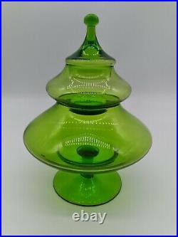 VTG MCM Italian Emploi Green Blown Glass Christmas Tree Candy Dish Apothecary