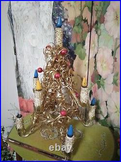 VTG MIROSTAR ALUMINUM CHRISTMAS TREE LIGHT FLAME SWIRL BULBS GOLD MESH Candles