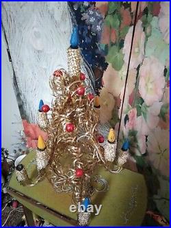 VTG MIROSTAR ALUMINUM CHRISTMAS TREE LIGHT FLAME SWIRL BULBS GOLD MESH Candles