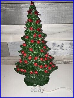 VTG Mold Rare cardinal Deep Green Ceramic Lighted Christmas Tree with Base Music