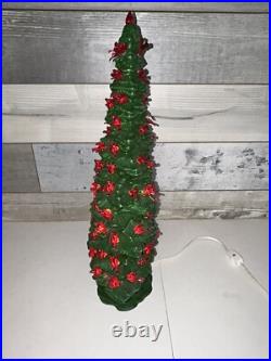 VTG Mold Rare cardinal Deep Green Ceramic Lighted Christmas Tree with Base Music VTG Mold Rare cardinal Deep Green Ceramic Lighted Christmas Tree with Base Music