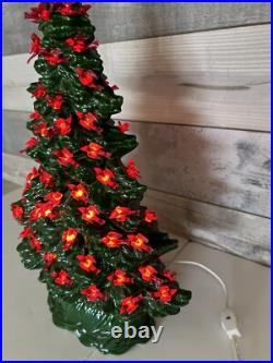 VTG Mold Rare cardinal Deep Green Ceramic Lighted Christmas Tree with Base Music VTG Mold Rare cardinal Deep Green Ceramic Lighted Christmas Tree with Base Music