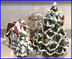 VTG Musical 10 Ceramic Christmas Tree w Animals & 7 House Lighted Set