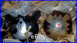 VTG NEW Past Times CAT Glass LARGE CHRISTMAS TREE BAUBLES X 6 Boxed RARE RETRO