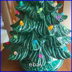 VTG Nowell Mold Deep Green Ceramic Lighted Christmas Tree with Holly Base 18