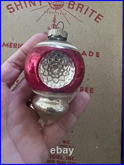 VTG Rare Feather Tree Box With 12 SHINY Brite 3 Ornaments Pinks Bells Indent UFO