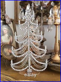 VTG STYLE Czech CHRISTMAS Tree FREE STANDING Rhinestone swags JEWELED frame