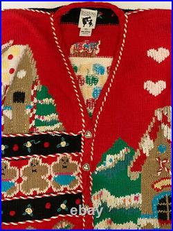 VTG Traditional Trading Co Sweater Christmas Gingerbread house Tree Holiday XL