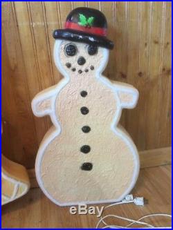 VTG Union Don Featherstone Gingerbread Tree Snowman Pair Blowmold Christmas Yard
