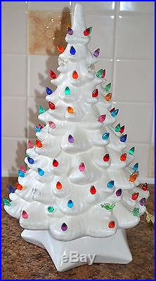 Vtg White Ceramic Lighted 20 Christmas Tree Snow Tipped Branches, Birds & Bulbs