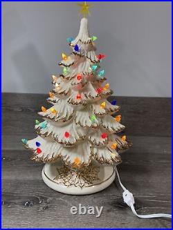 VTG White Ceramic Christmas Tree With Gold Trim 18 Tall