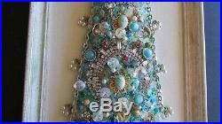 VTGChristmas TreeBEJEWELLEDCollageRHINESTONEJewelryFRAMEDTurquoiseCREAM