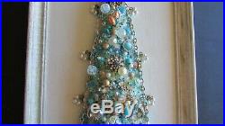 VTGChristmas TreeBEJEWELLEDCollageRHINESTONEJewelryFRAMEDTurquoiseCREAM