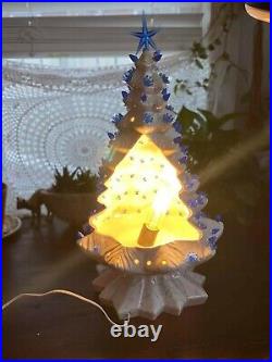 Very large white and Blue Vintage Ceramic Christmas Tree