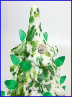 Vintage 10.5 Electric Lighted Ceramic Christmas Tree White & Green Xmas Decor