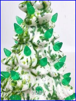 Vintage 10.5 Electric Lighted Ceramic Christmas Tree White & Green Xmas Decor