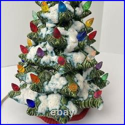 Vintage 10 Ceramic Christmas Tree with Snowy branches BEAUTIFUL! Working Base
