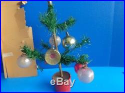 Vintage 10 Feather Christmas Tree With Ornaments In Original Box