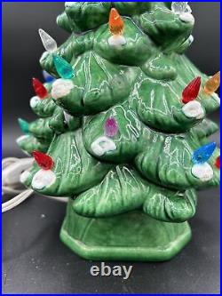Vintage 11.5 Ceramic Christmas Tree Green With Snow and Lights