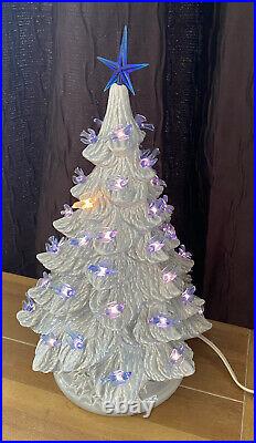 Vintage 12 Ceramic White Christmas Tree With Blue Birds clear birds & Star