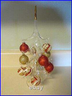 Vintage 12 Handblown Murano Glass Clear Christmas Tree Gold Red 1.25 Bulbs