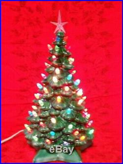 Vintage 12 Handpainted Lighted Ceramic Christmas Tree with Star Base Multi Colors