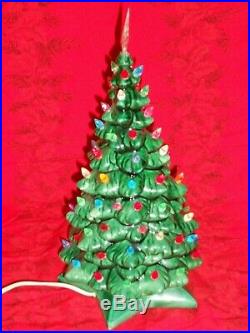 Vintage 12 Handpainted Lighted Ceramic Christmas Tree with Star Base Multi Colors
