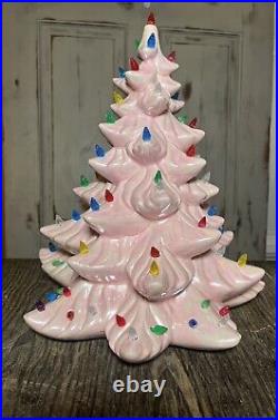 Vintage 12 Pink Iridescent Ceramic Christmas Tree Multicolor Bulbs Pearl