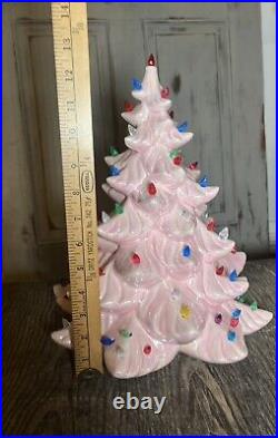 Vintage 12 Pink Iridescent Ceramic Christmas Tree Multicolor Bulbs Pearl