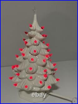 Vintage 12 White Ceramic Lighted Christmas Tree Red Lights With Star Topper