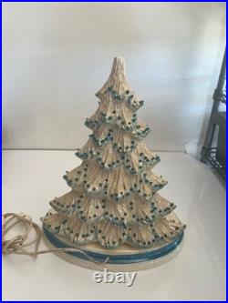 Vintage 13 1/2 Ceramic Christmas Tree With Cats On Base And Music Box Read
