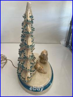 Vintage 13 1/2 Ceramic Christmas Tree With Cats On Base And Music Box Read