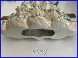 Vintage 13 1/2 Ceramic Christmas Tree With Cats On Base And Music Box Read