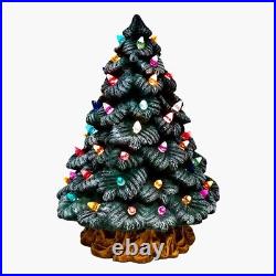 Vintage 13 Ceramic Christmas Tree Fir Dry Hand Painted With Trunk Lamp Base