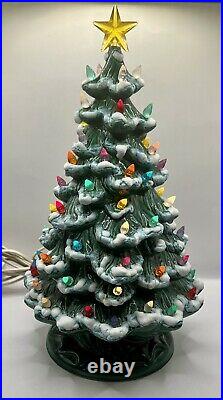 Vintage 13 Ceramic Christmas Tree Flocked Branches With Multi-Color Lights